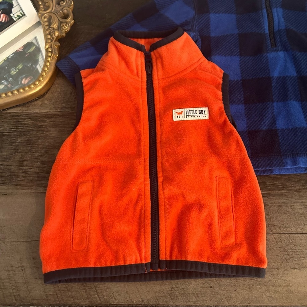 Carter's orange vest & blue plaid jacket bundle 3 mo - Picture 2 of 4